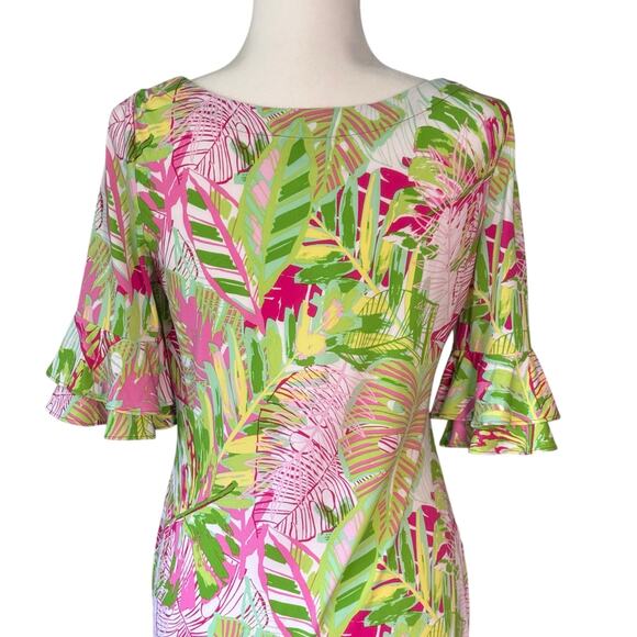 Pappagallo Erika Flutter Sleeve Tropical Mini Dress Size‎ SMALL Pink Green - Picture 5 of 10